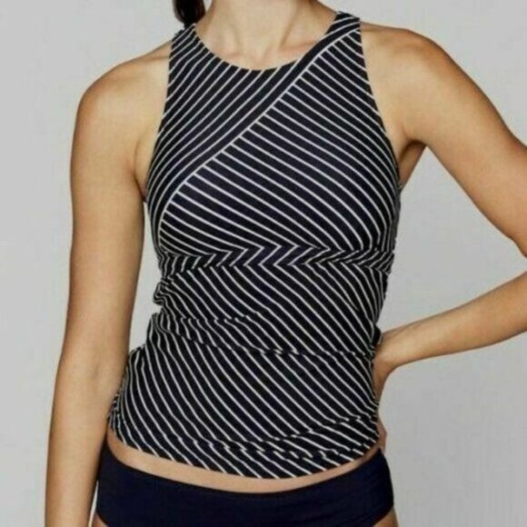 Athleta Offshore Tankini Blue White Open Back Top - Picture 1 of 6
